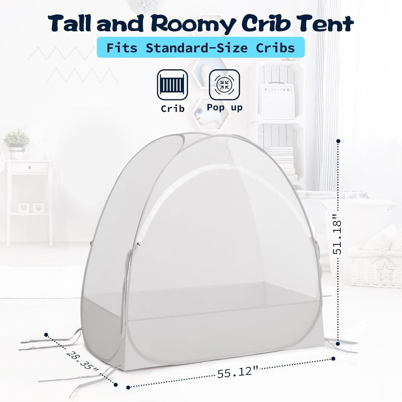 Akiky Large Pop Up Mosquito Net Crib Tent to Keep Baby from Climbing Out Baby Girl Netting Cover Canopy for Naps at Home&Traveling(Gray) - Image 4